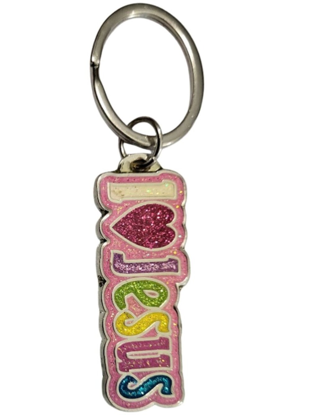 SWIBCO NW0T Colorful Glitter Galaxy Keychain Silver Metal I LOVE JESUS